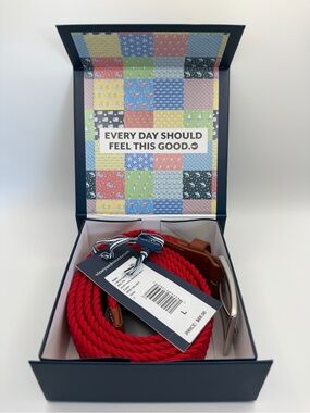 Mens Vineyard Vines Stretch Braided Belt, Red w Brown Leather, Size Large, NIB